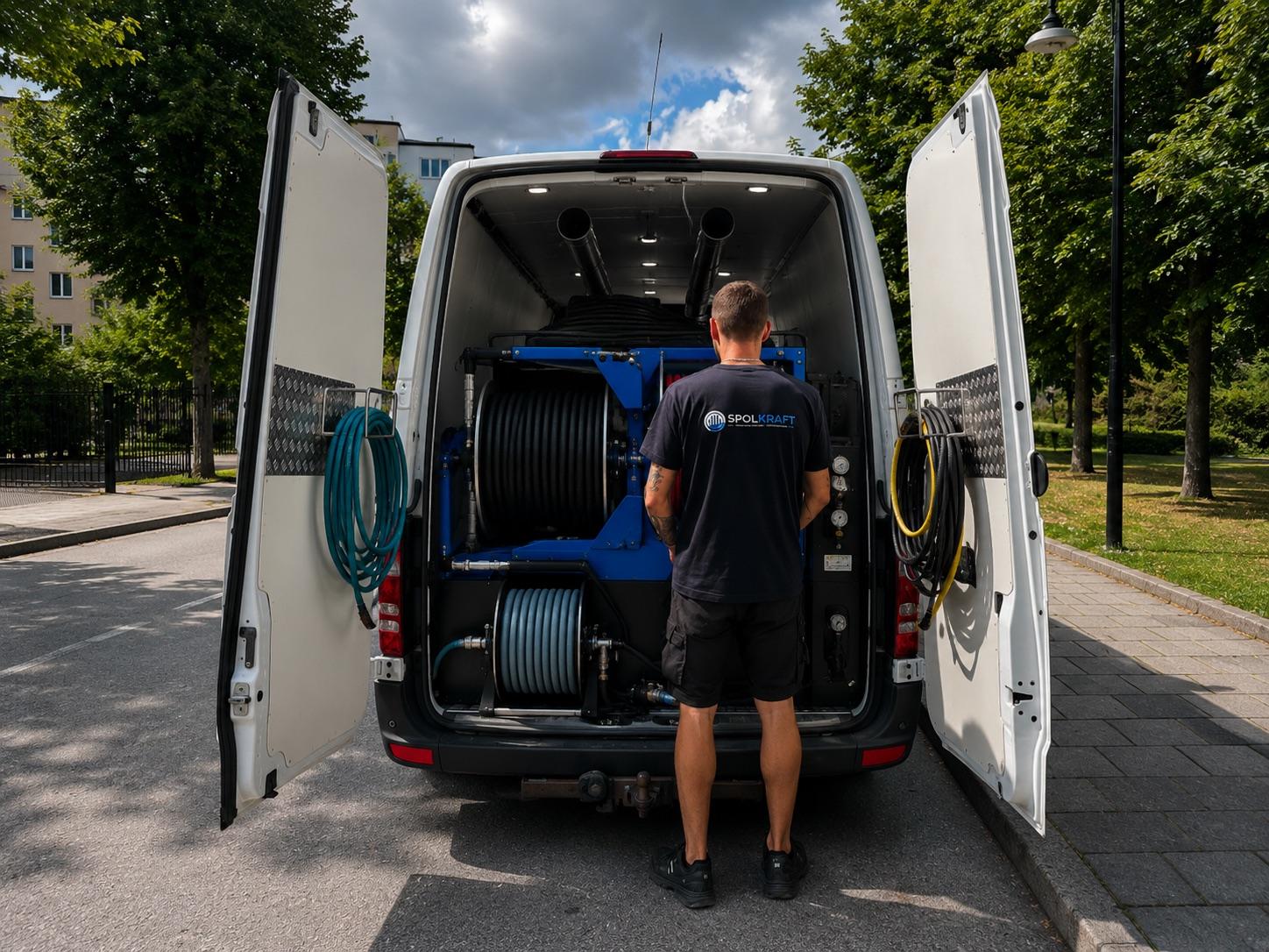 Lucas från Spolkraft vid servicebilen
